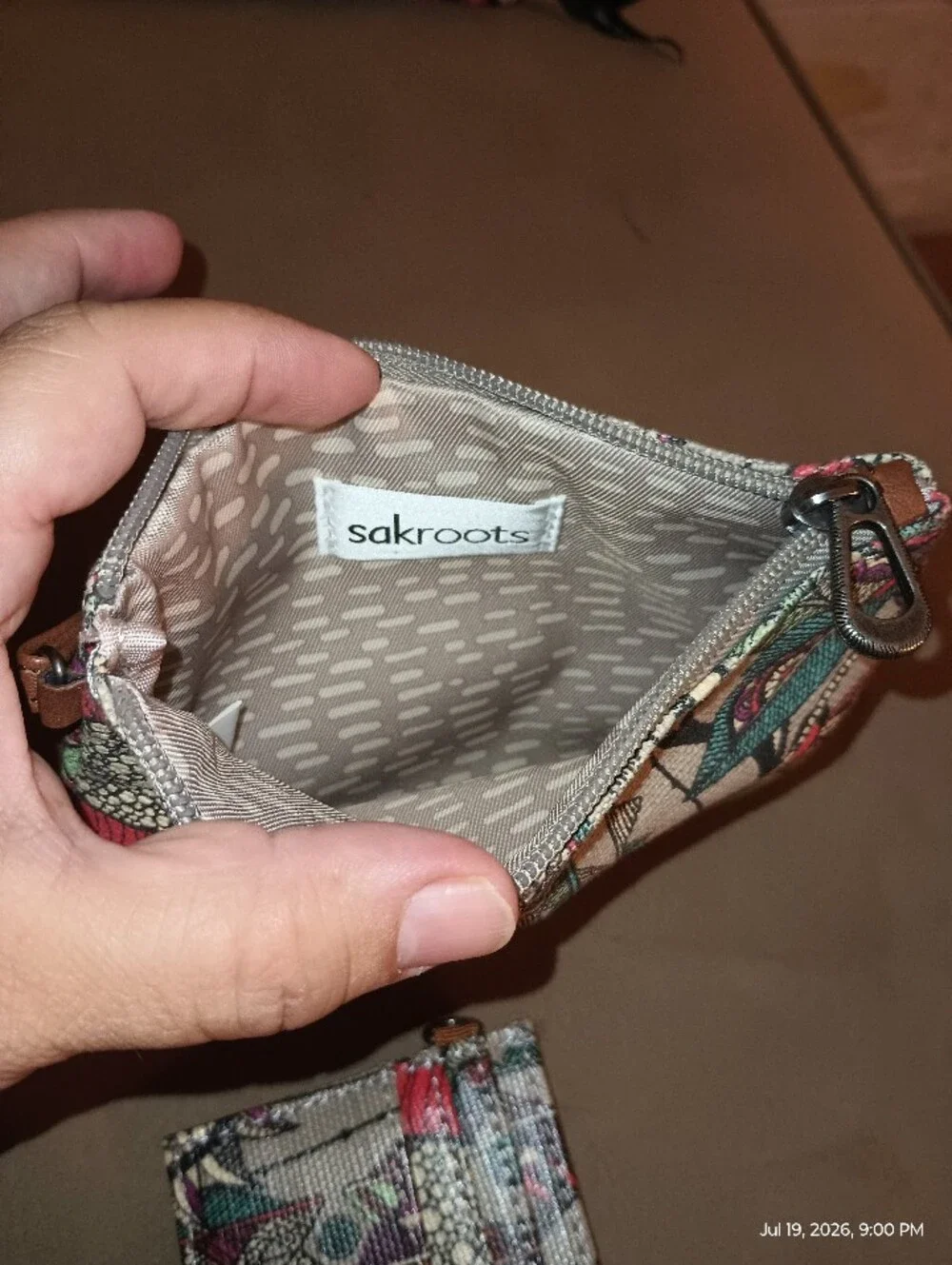 Sakroots Beige Floral Zip Pouch And Wallet Combo with Teal, Red & Pink Accents